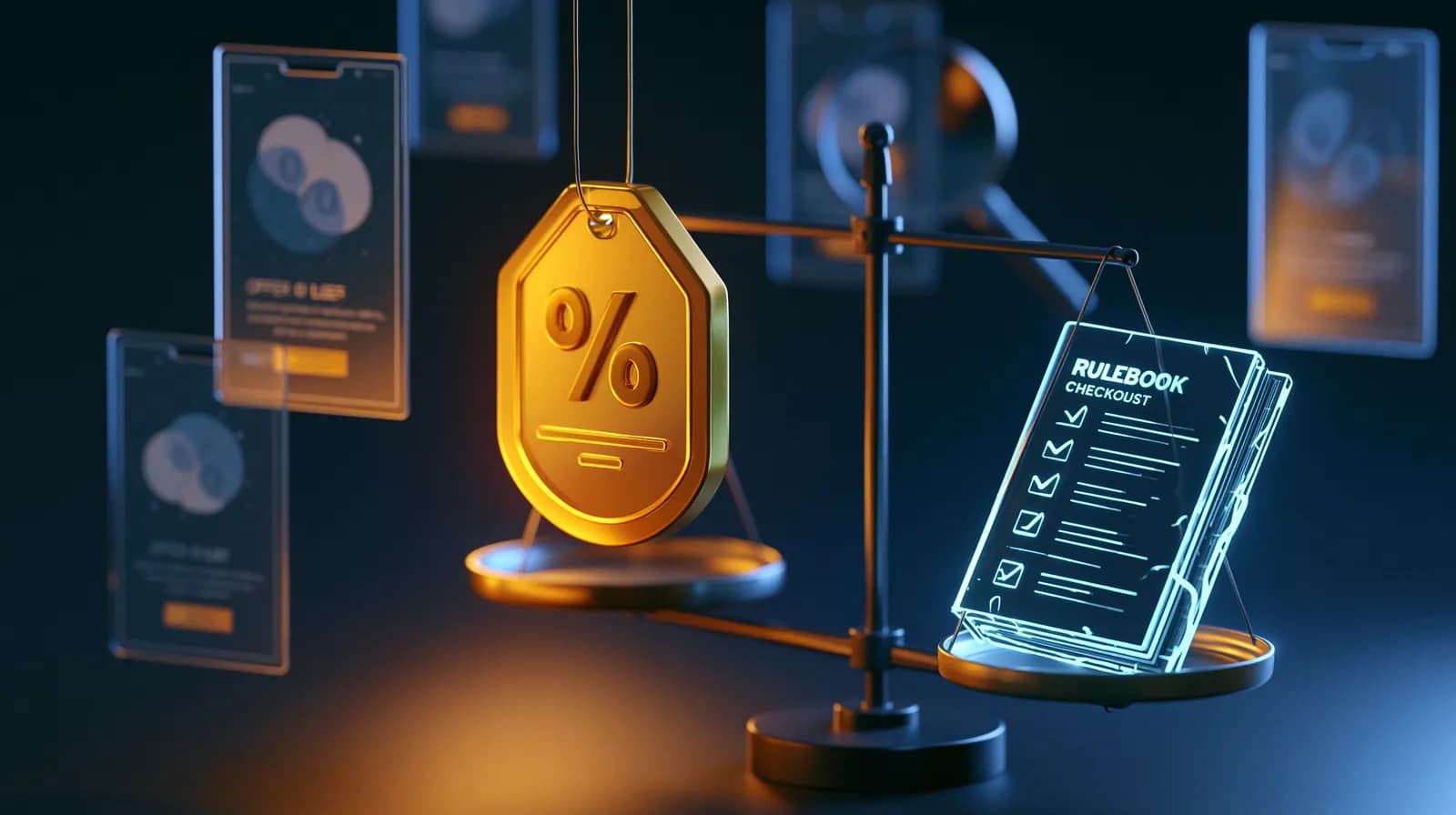 A trader comparing several prop firm offers and discounts, with a checklist showing how to evaluate an account before claiming a discount.