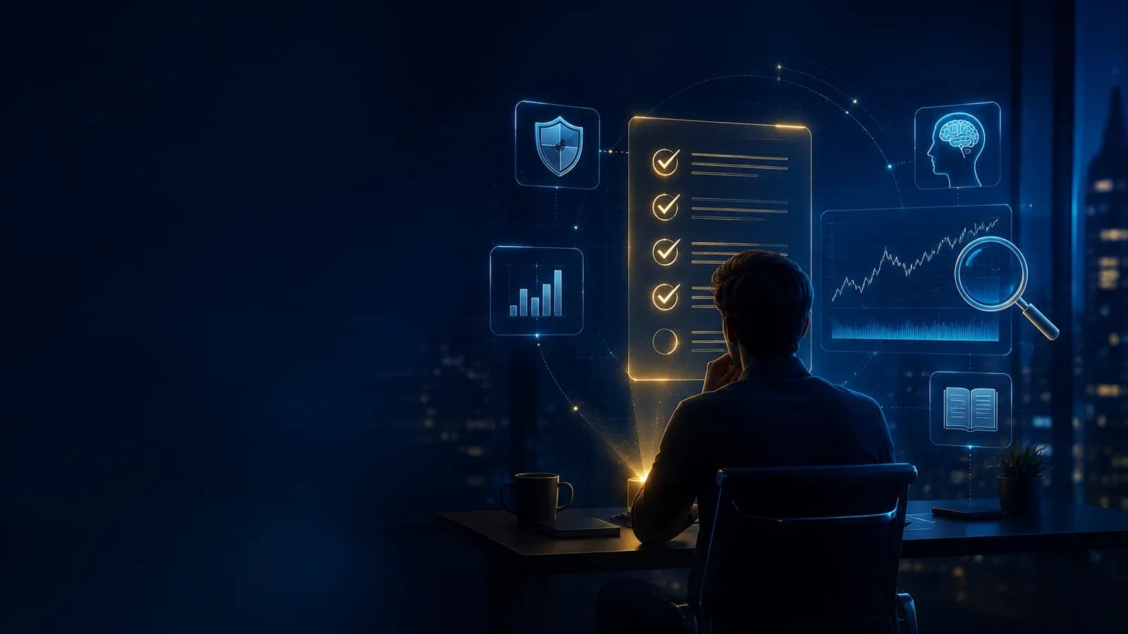 A trader evaluating their strategy with a checklist before buying a funded account, comparing prop firm rules and risk management.